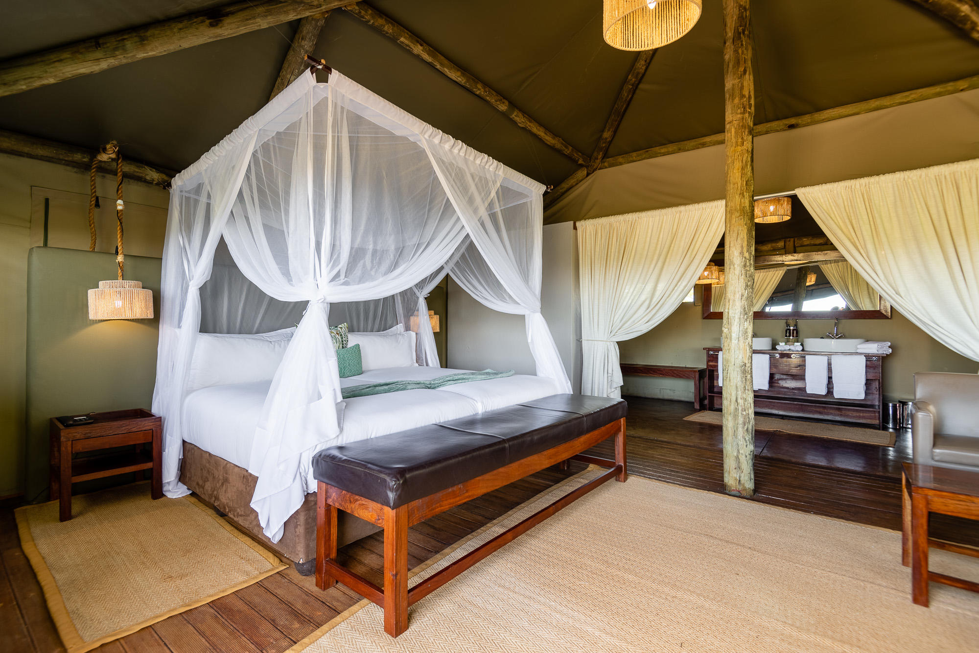 Interior view of a luxurious safari tented suite