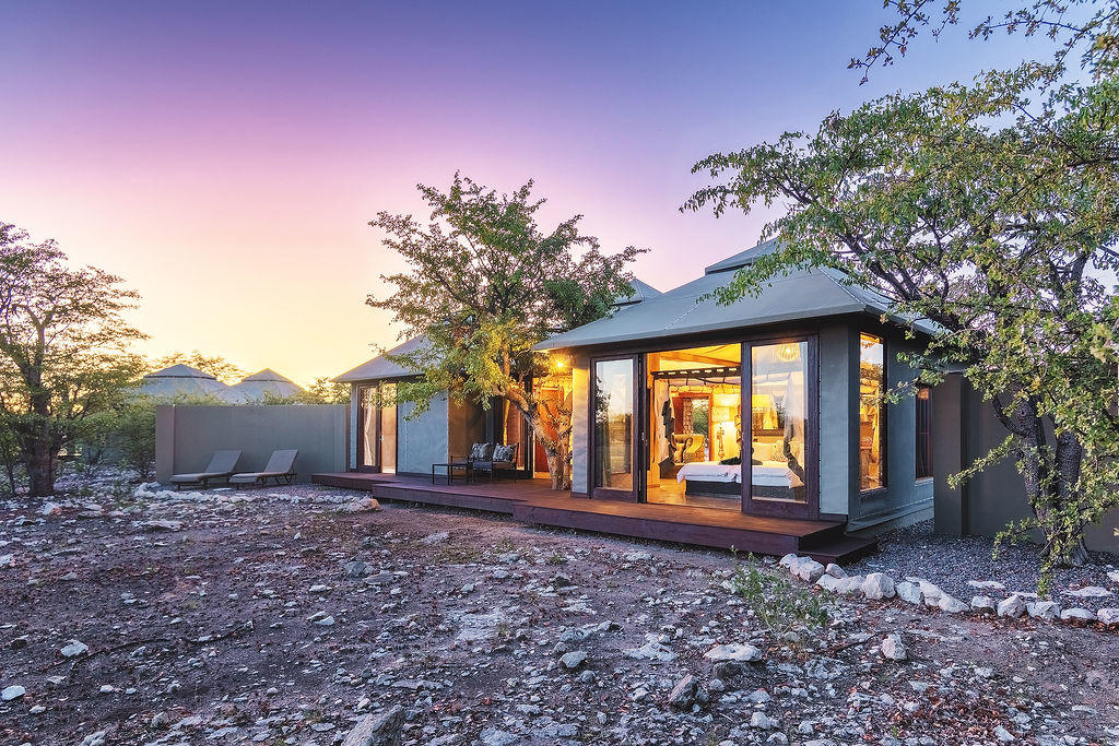 Immersive outdoor shower setup under the Namibian sky