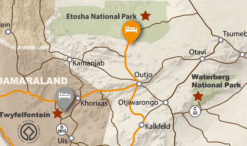 Etosha Oberland Lodge Location Map