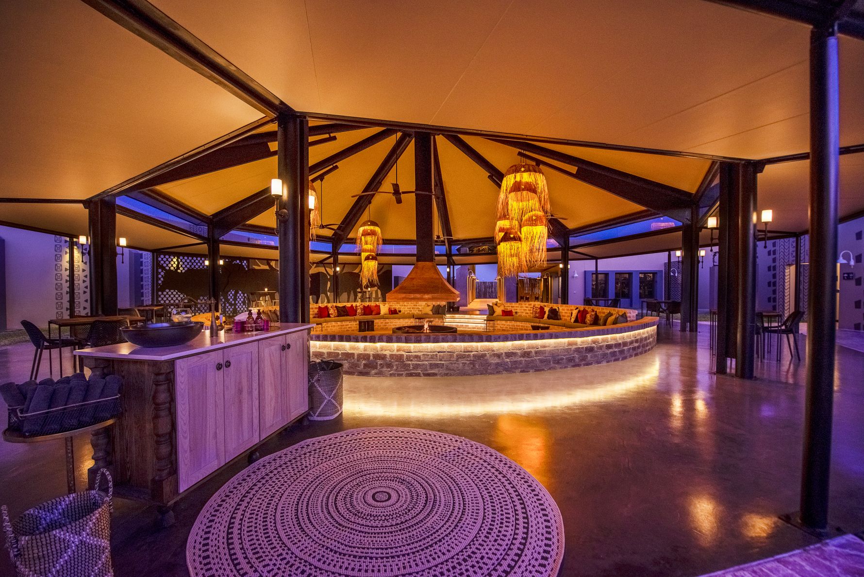 Traditional open-air Boma evening fire pit area at Etosha King Nehale
