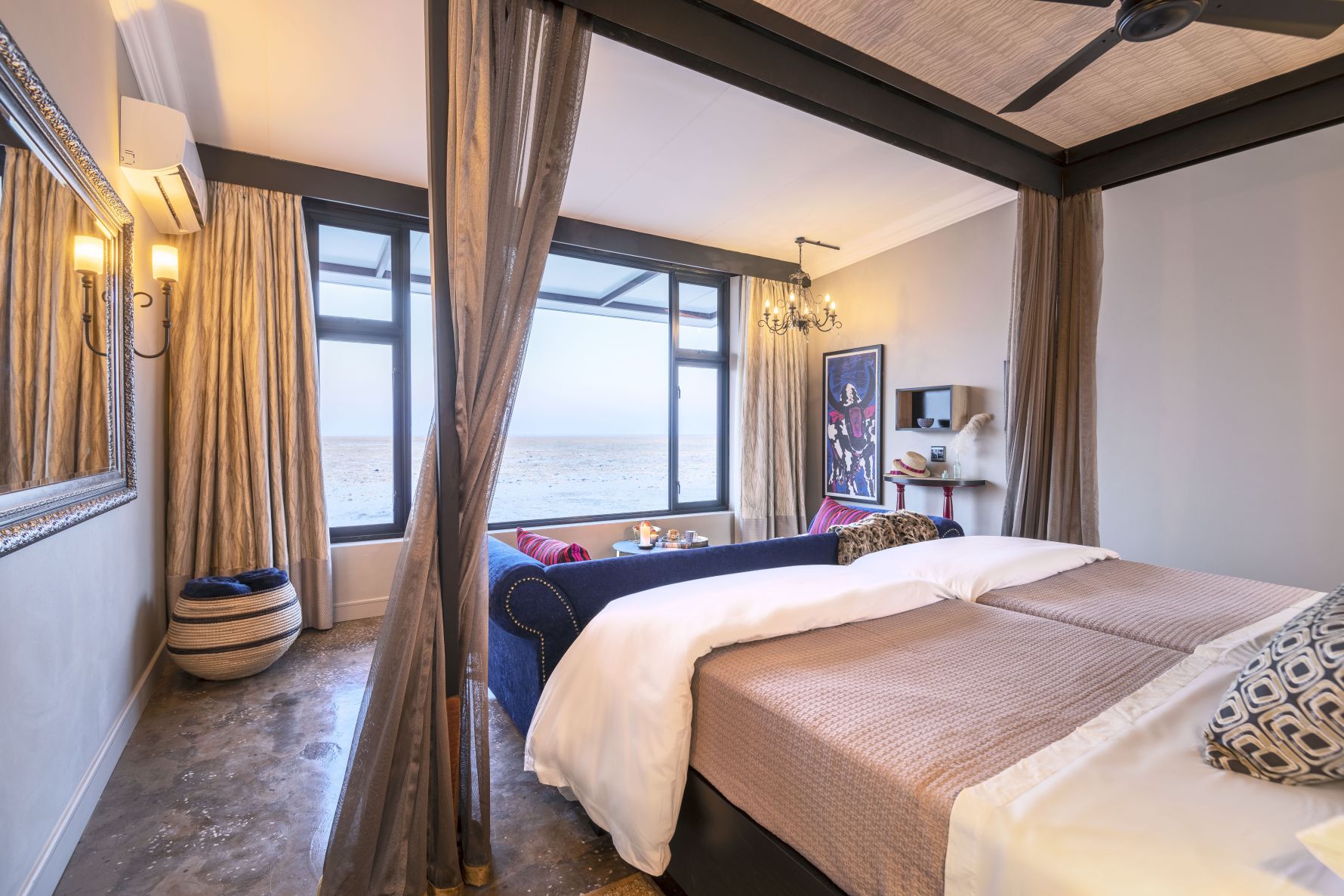 Oshiwambo cultural ornaments and spacious bedroom design