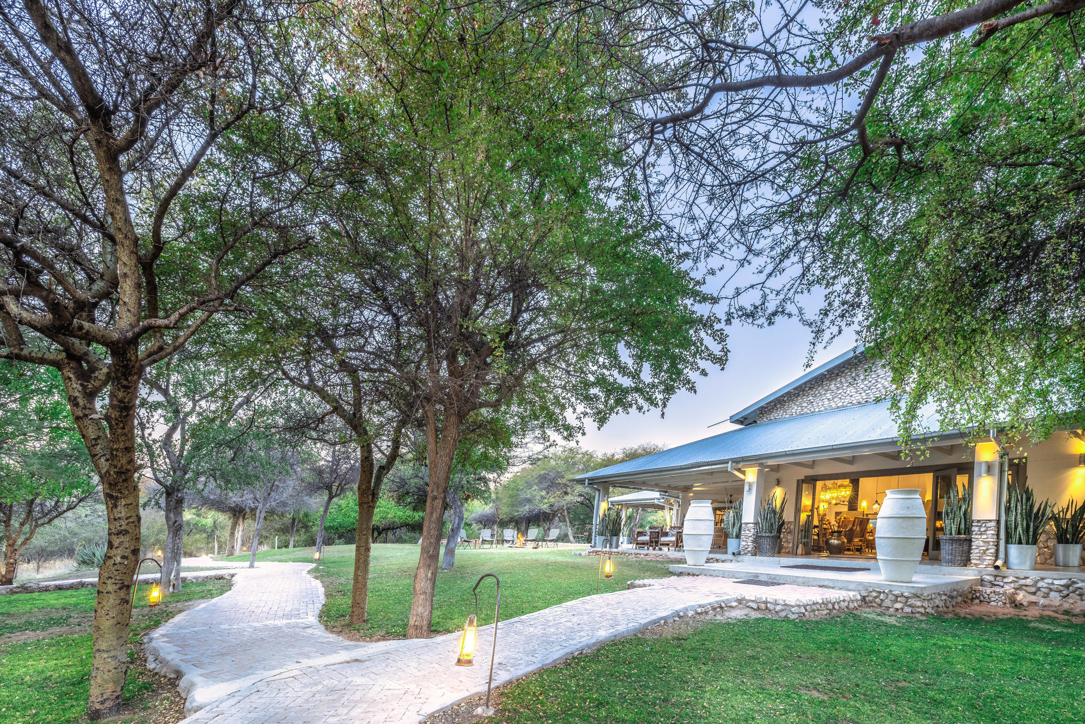 Al fresco dining area under the African trees