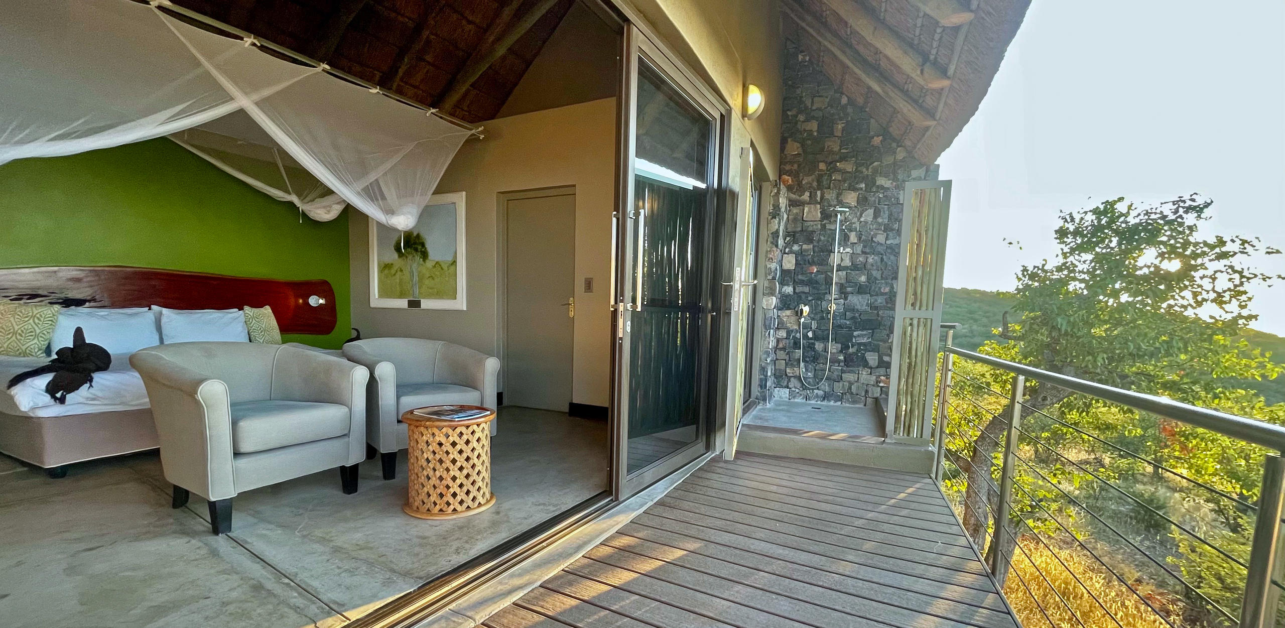 Private outdoor shower setup at the Luxury Chalet